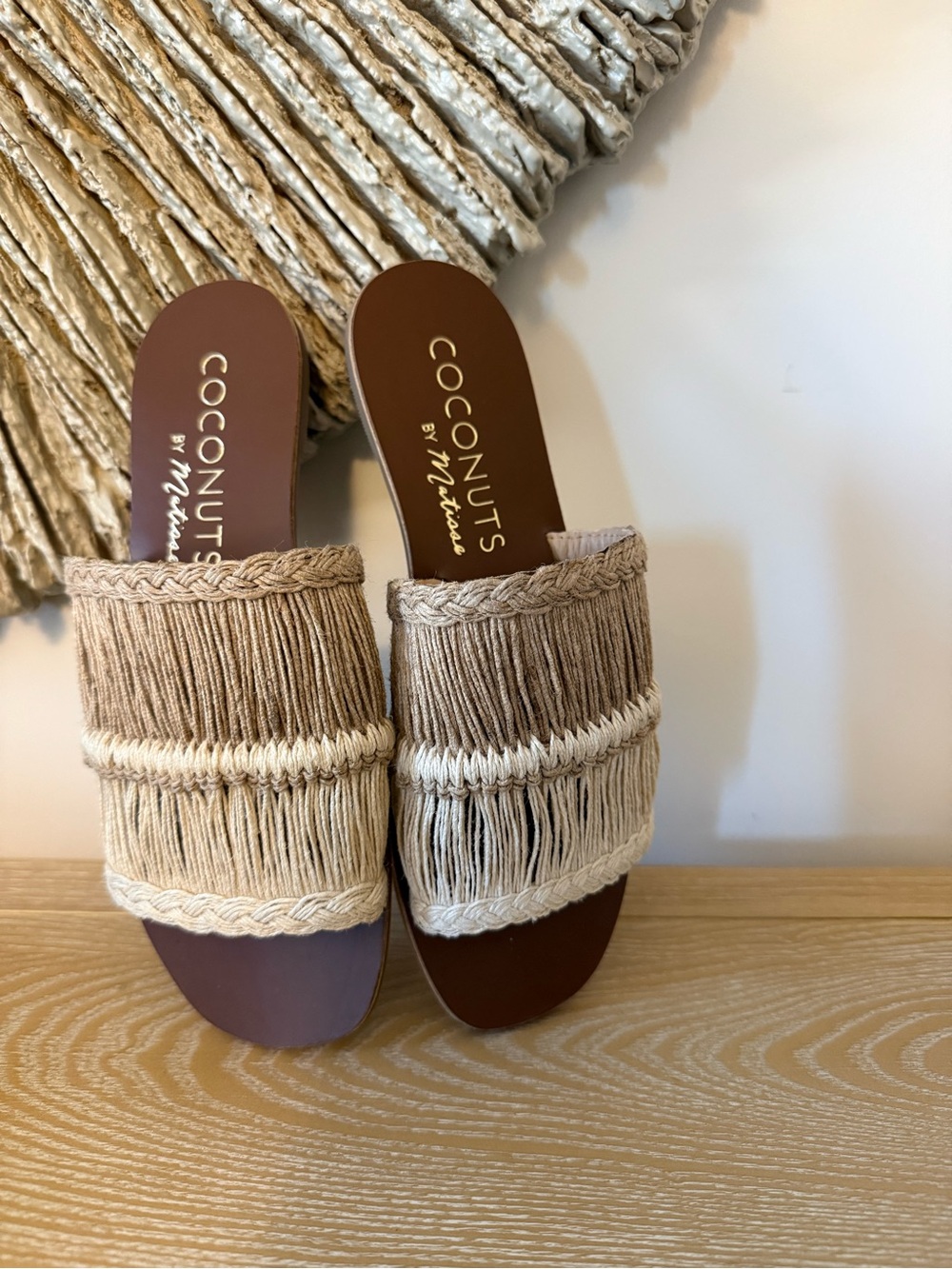 Coconuts by Matisse Watch Out Two-Tone Beige Fringe Slide Sandals